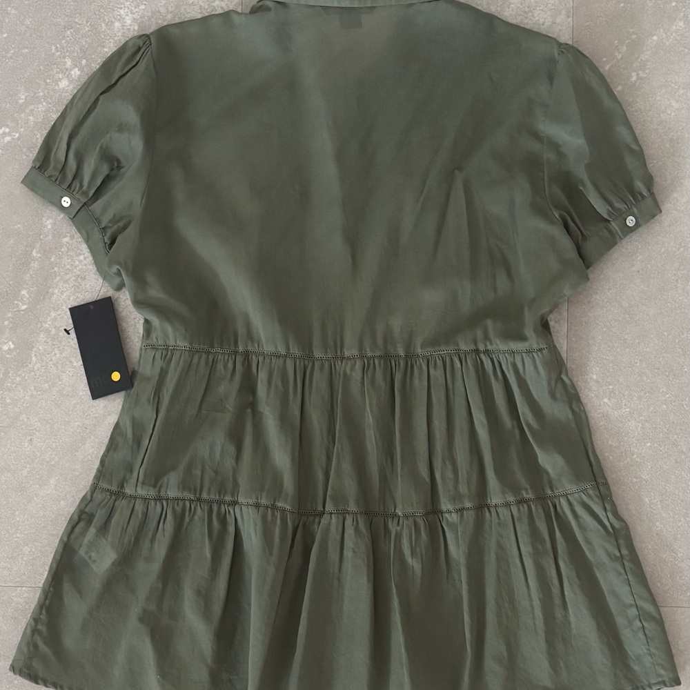 Moon Army Green Eyelet Button Down Blouse - Picture 7 of 7